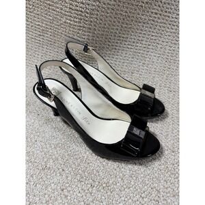 Anne Klein Iflex Payent Heels Womens Size 7.5 M Black Peep Toe Slingback Sandals